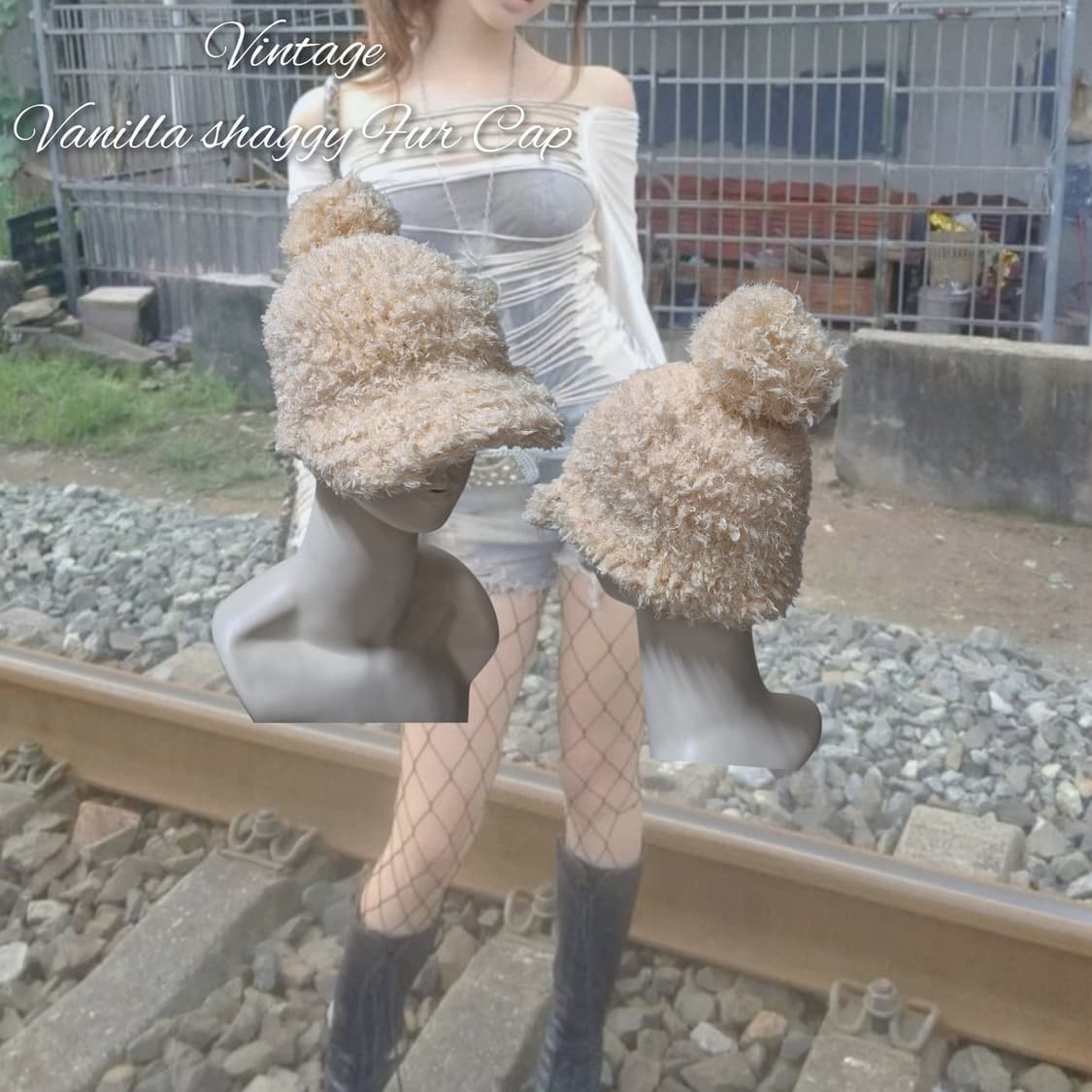 Vintage Vanilla shaggy Fur Cap 상품이미지1