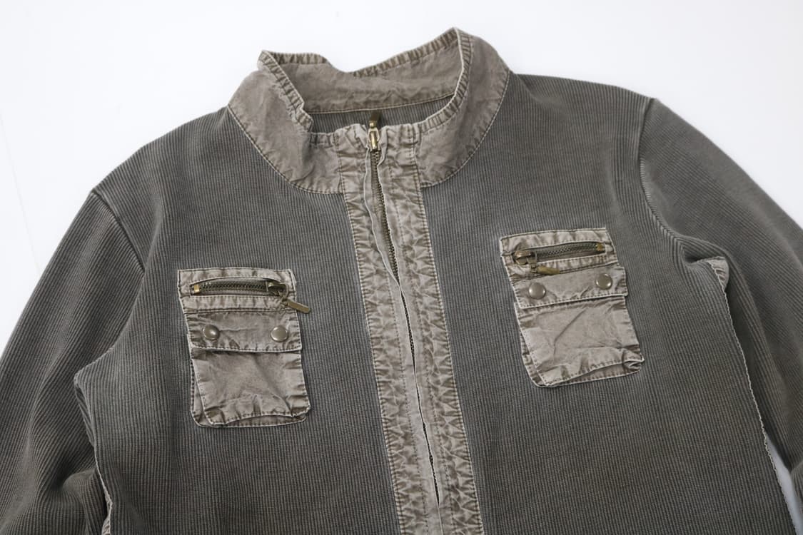 빈티지 카키 그레이 코듀로이 믹스 밀리터리 집업 자켓 (L) 상품이미지3