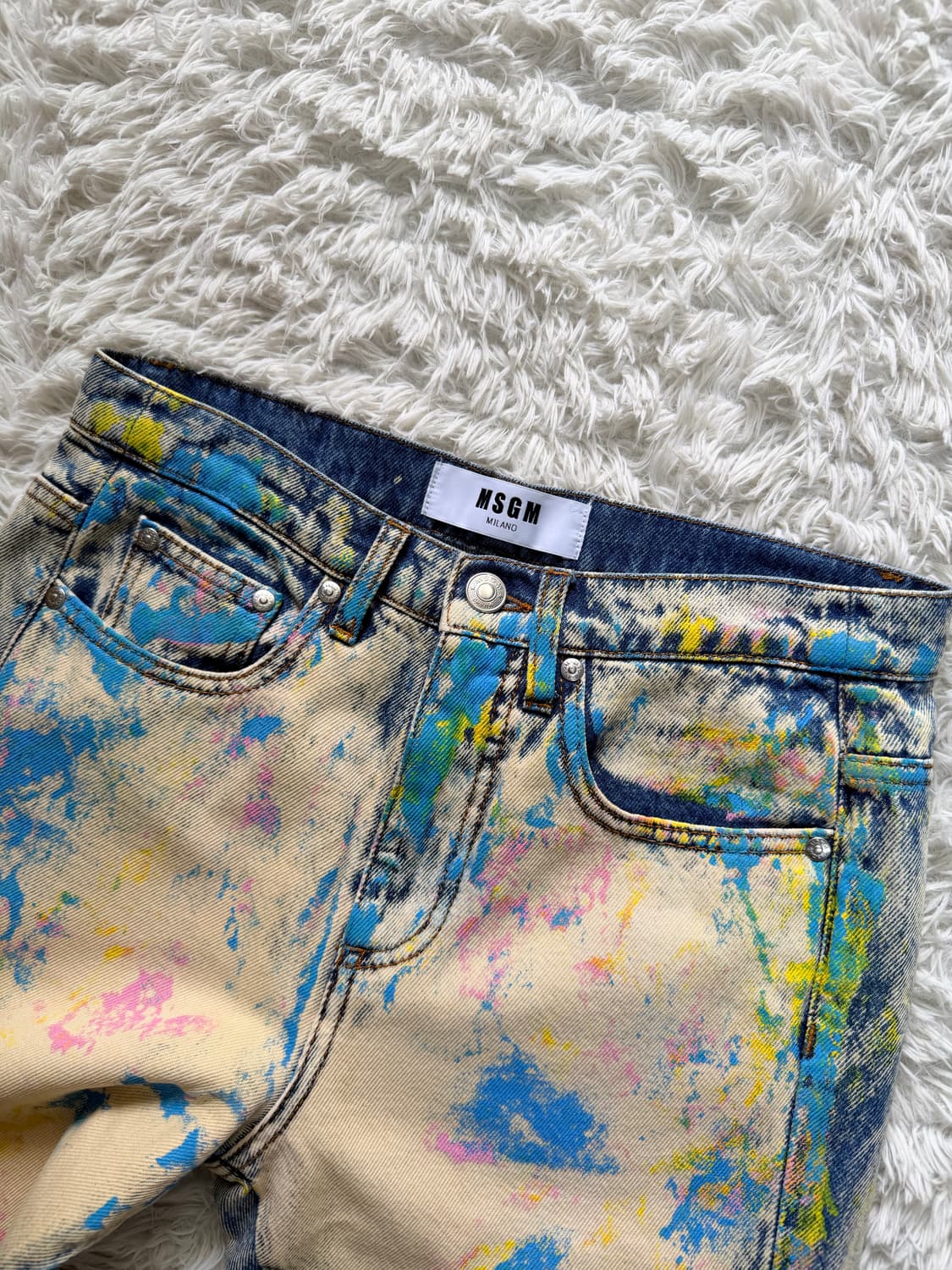 MSGM 멀티 컬러 페인트 스플래터 크림 데님 팬츠 상품이미지3