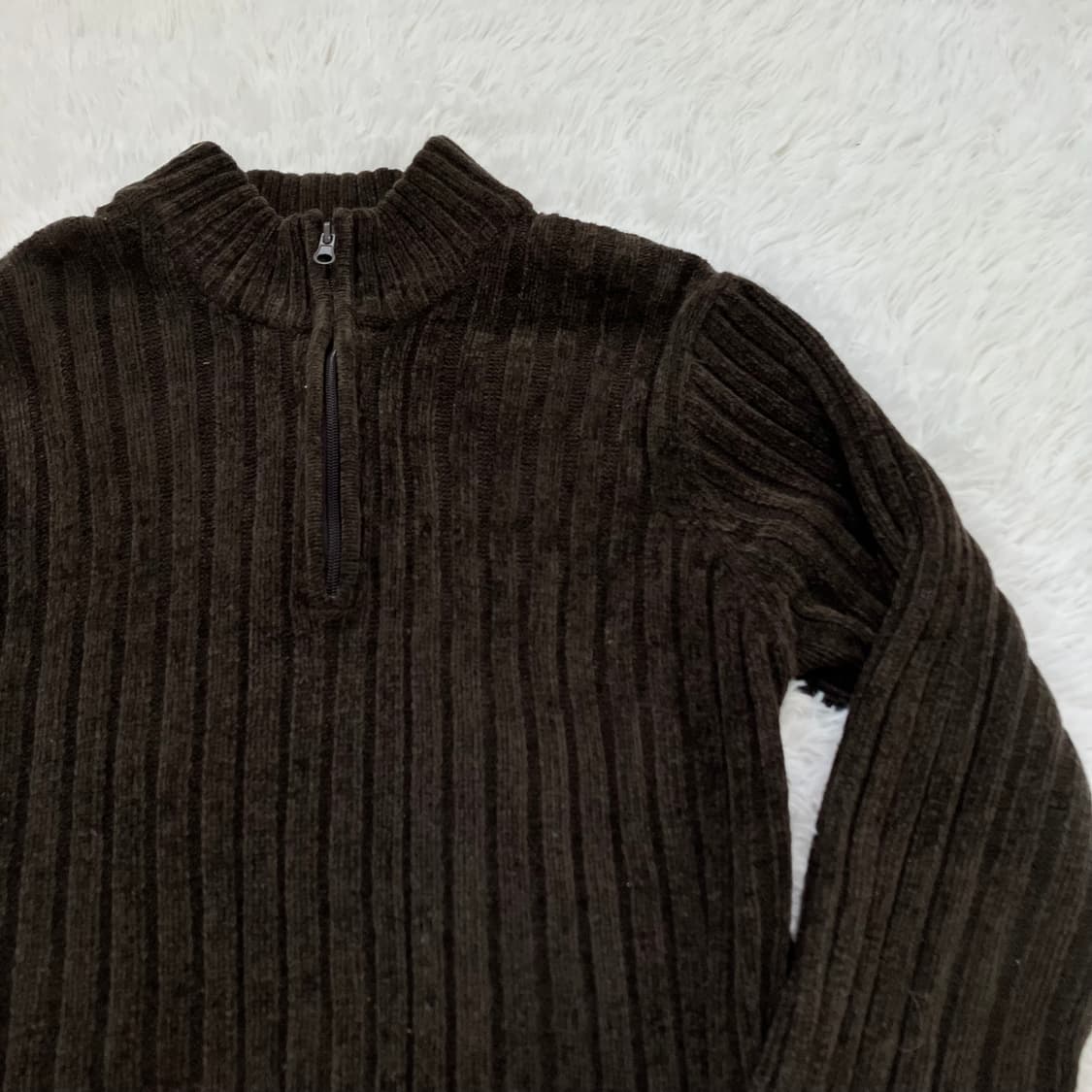 빈티지 초코 브라운 반집업 스트라이프 니트 850 y2k 스트릿 모리 갸 상품이미지5