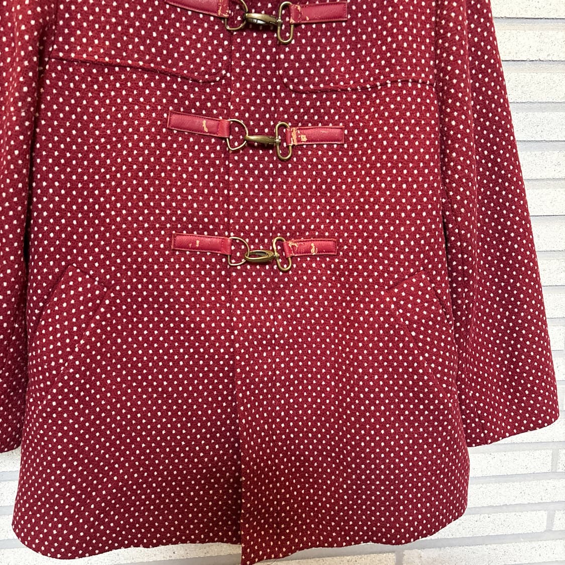 JPN VINTAGE D링 버클 더플코트 퍼후드 도트포인트 디테일 레드 상품이미지5