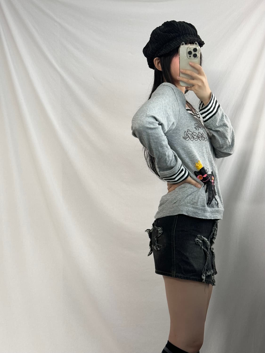 스타 그런지 트림 벨티드 데님 스커트 상품이미지4
