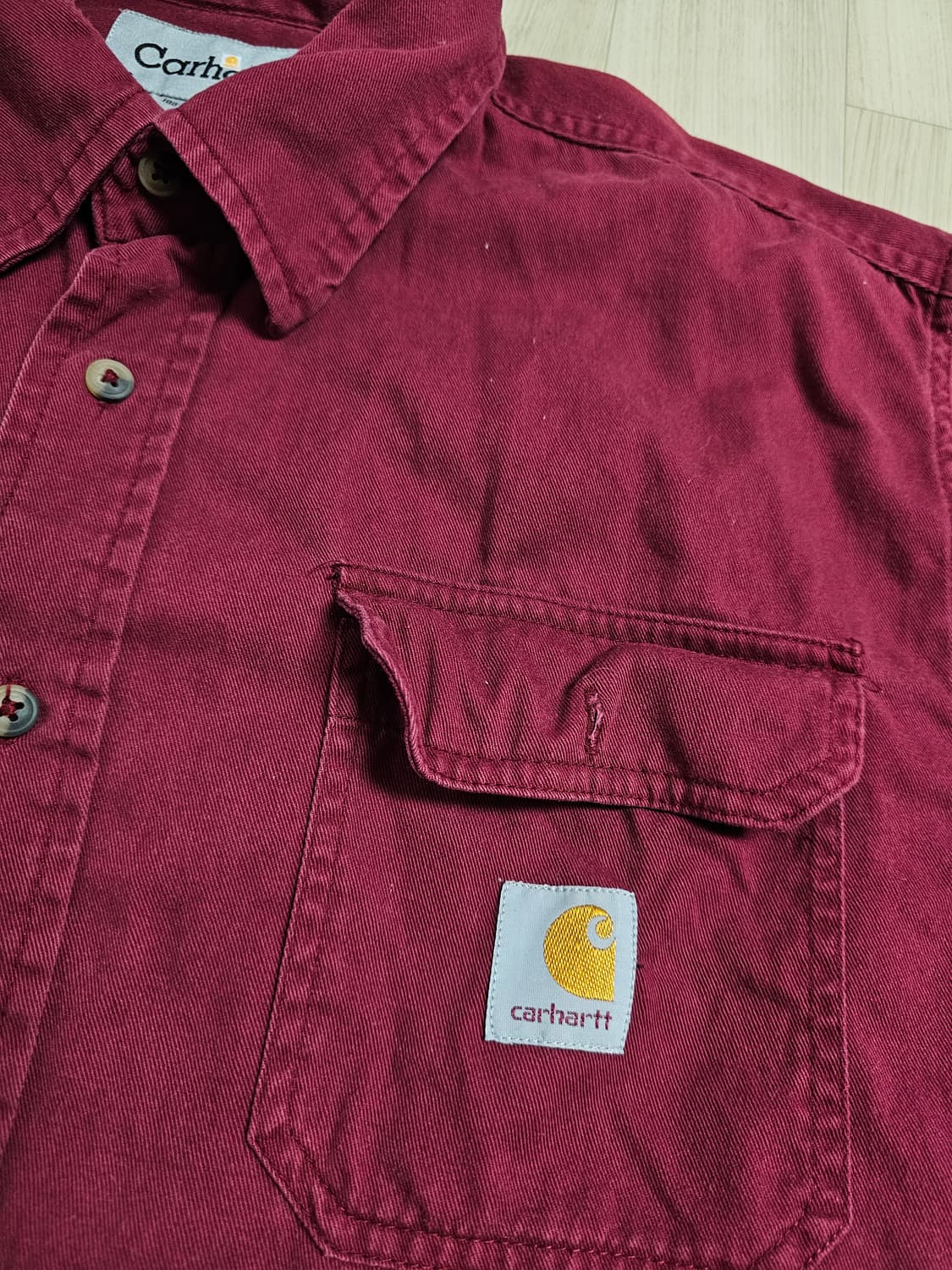 ​[M / 105-110] 칼하트 오리지널 핏 워싱 레드 반팔 워크 셔츠 상품이미지3