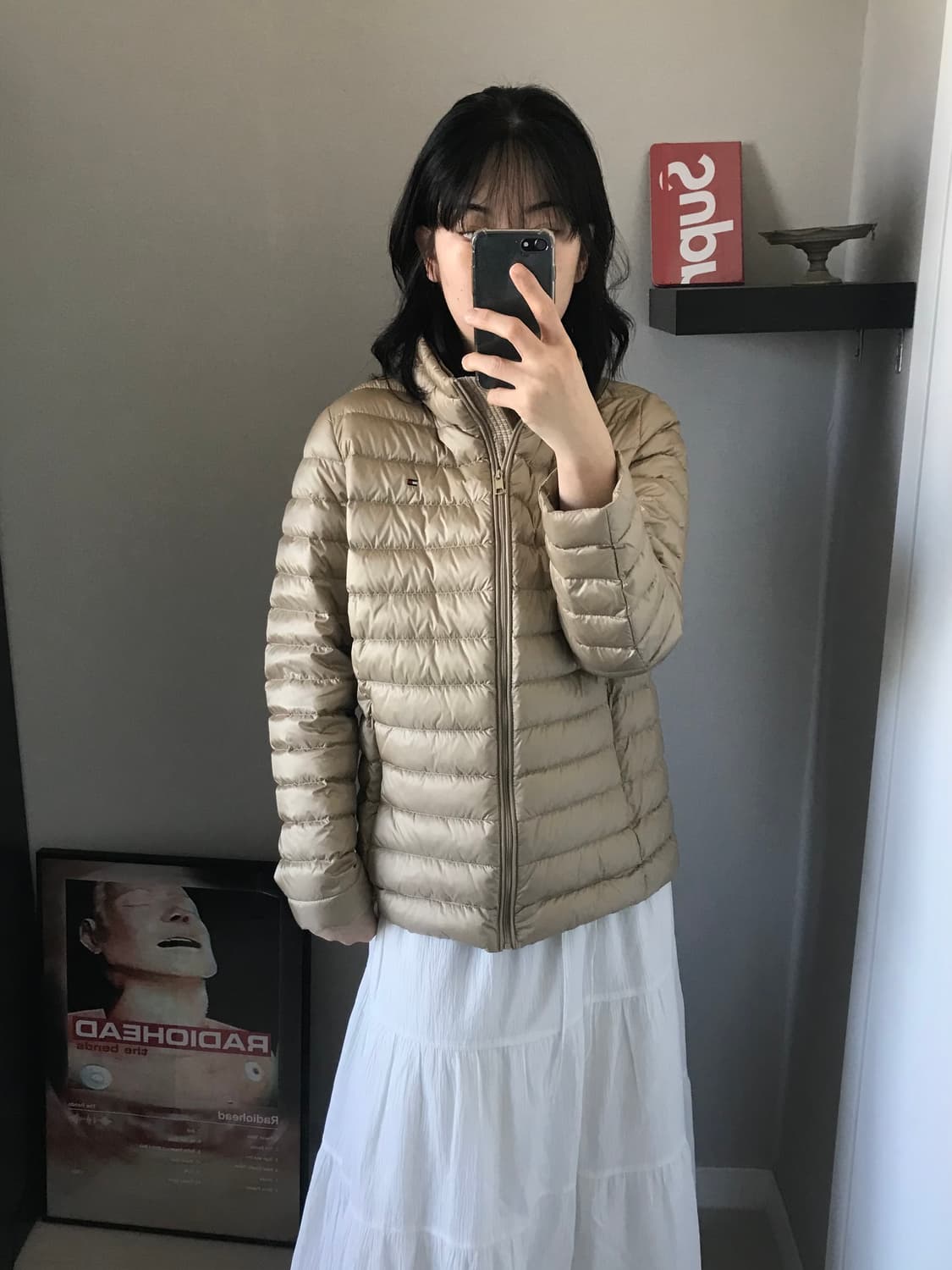 타미힐피거 로고 베이지 경량 패딩 상품이미지3