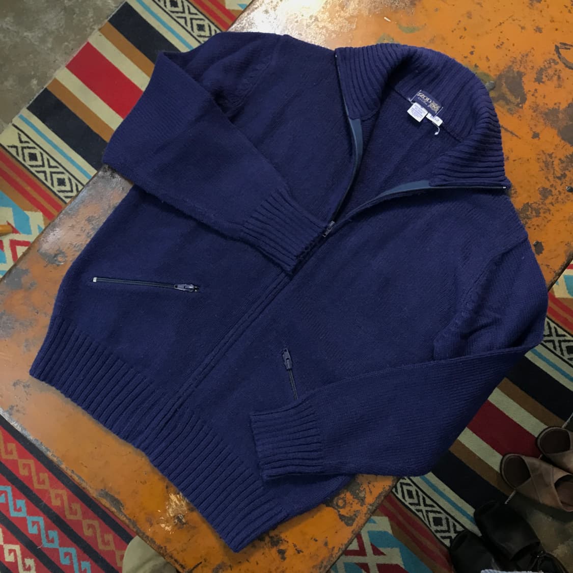 80s 아이조드 네이비 아크릴 니트 집업 자켓 남성 105 사이즈  상품이미지2