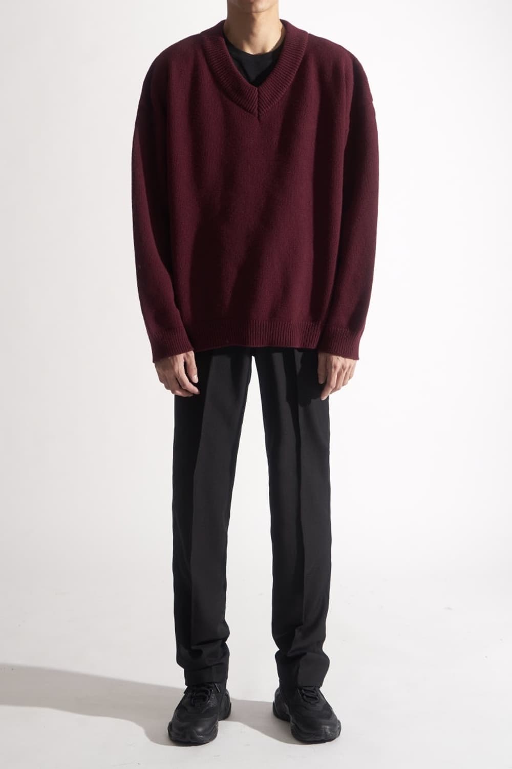 엘무드 프리미엄 브이넥 오버 니트 버건디 M 상품이미지1