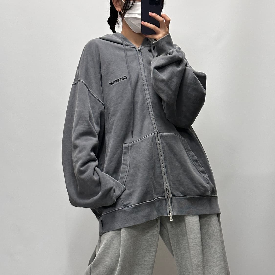 커버낫 빅로고 워싱 후드집업 차콜 그레이 XL [031505] 상품이미지2