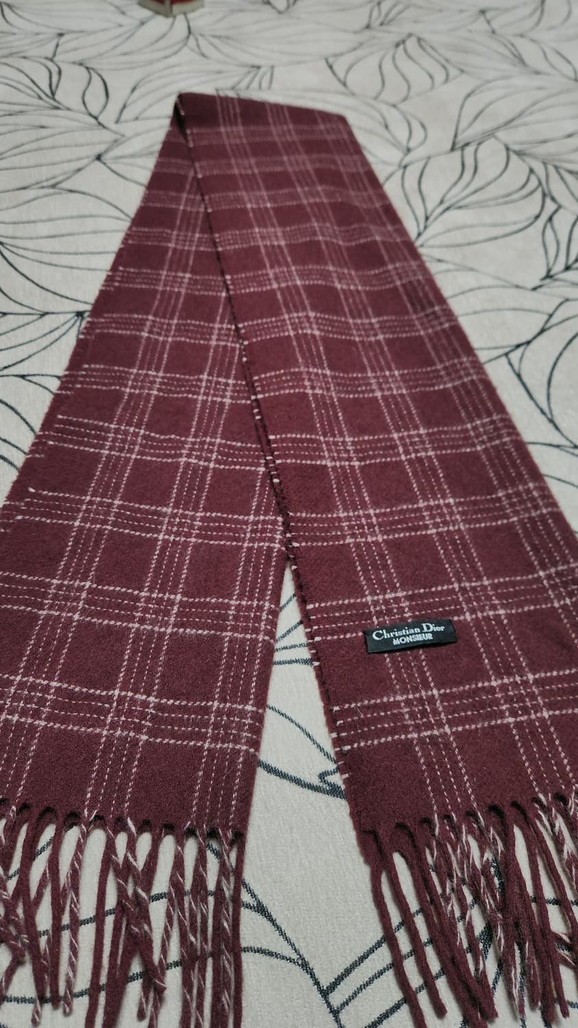 크리스찬디올 캐시미어 버건디 체크 머플러 상품이미지1