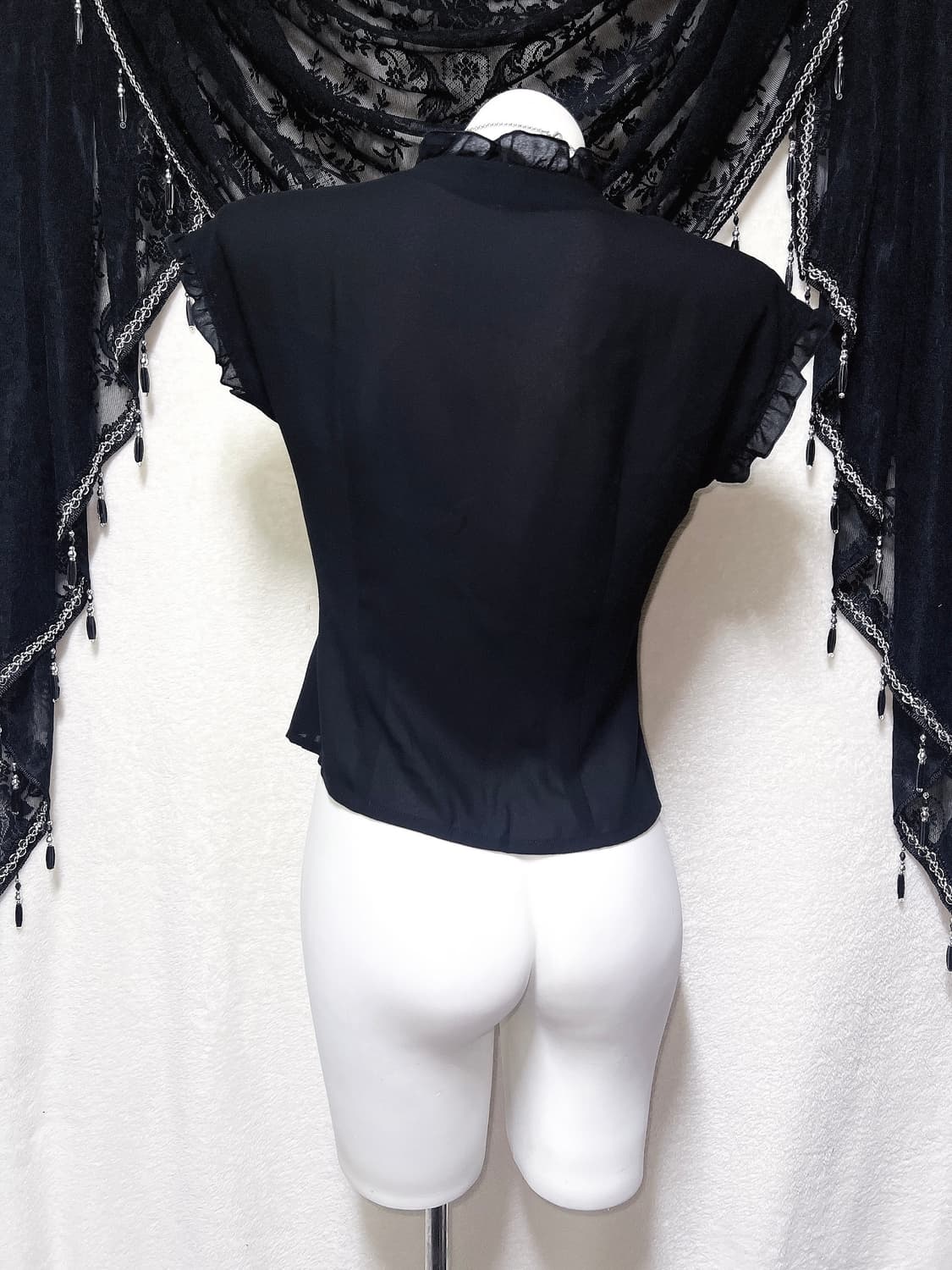 로맨틱고딕 고스로리 블랙 프릴 쉬폰 블라우스 로걀탑 공겜여주 갸루 핀터 상품이미지6