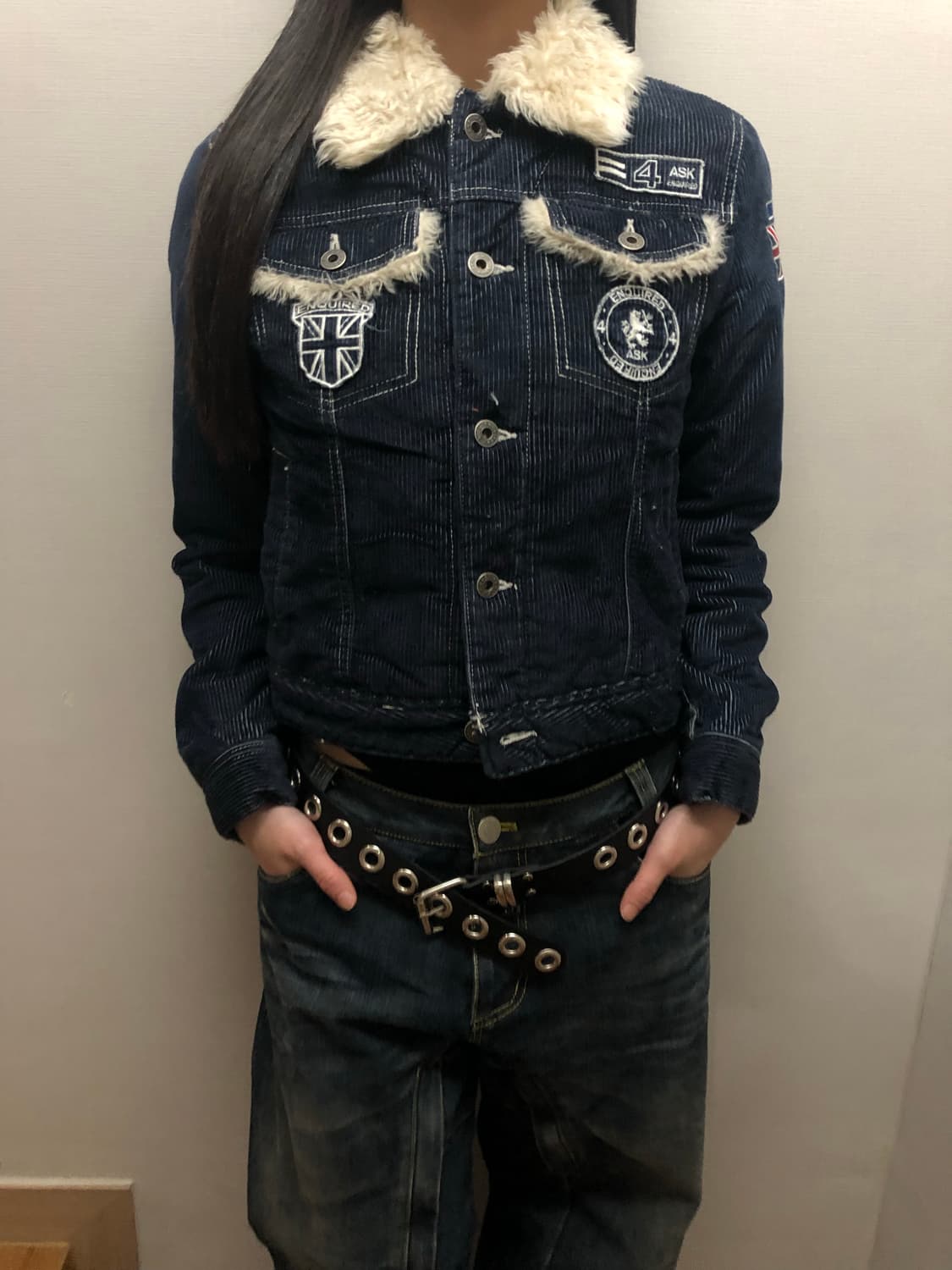 빈티지 에스크 퍼 카라 패치 데님 코듀로이 자켓 상품이미지7