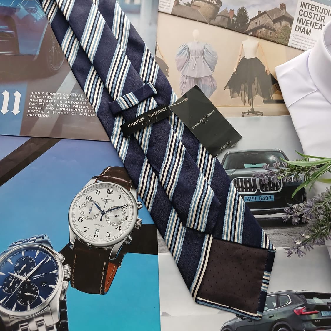 샤를주르당 실크 네이비 스트라이프 넥타이 9.7cm 새제품 A18706
 상품이미지4