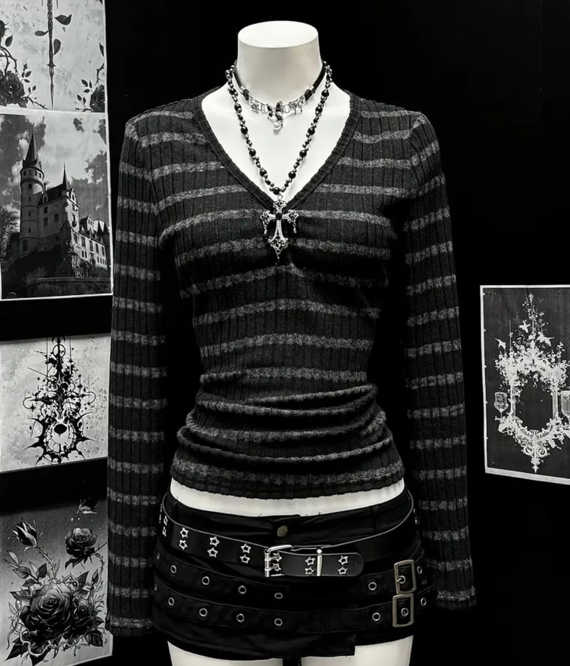 쉬인 고스 브이넥 니트슬리브 상품이미지1