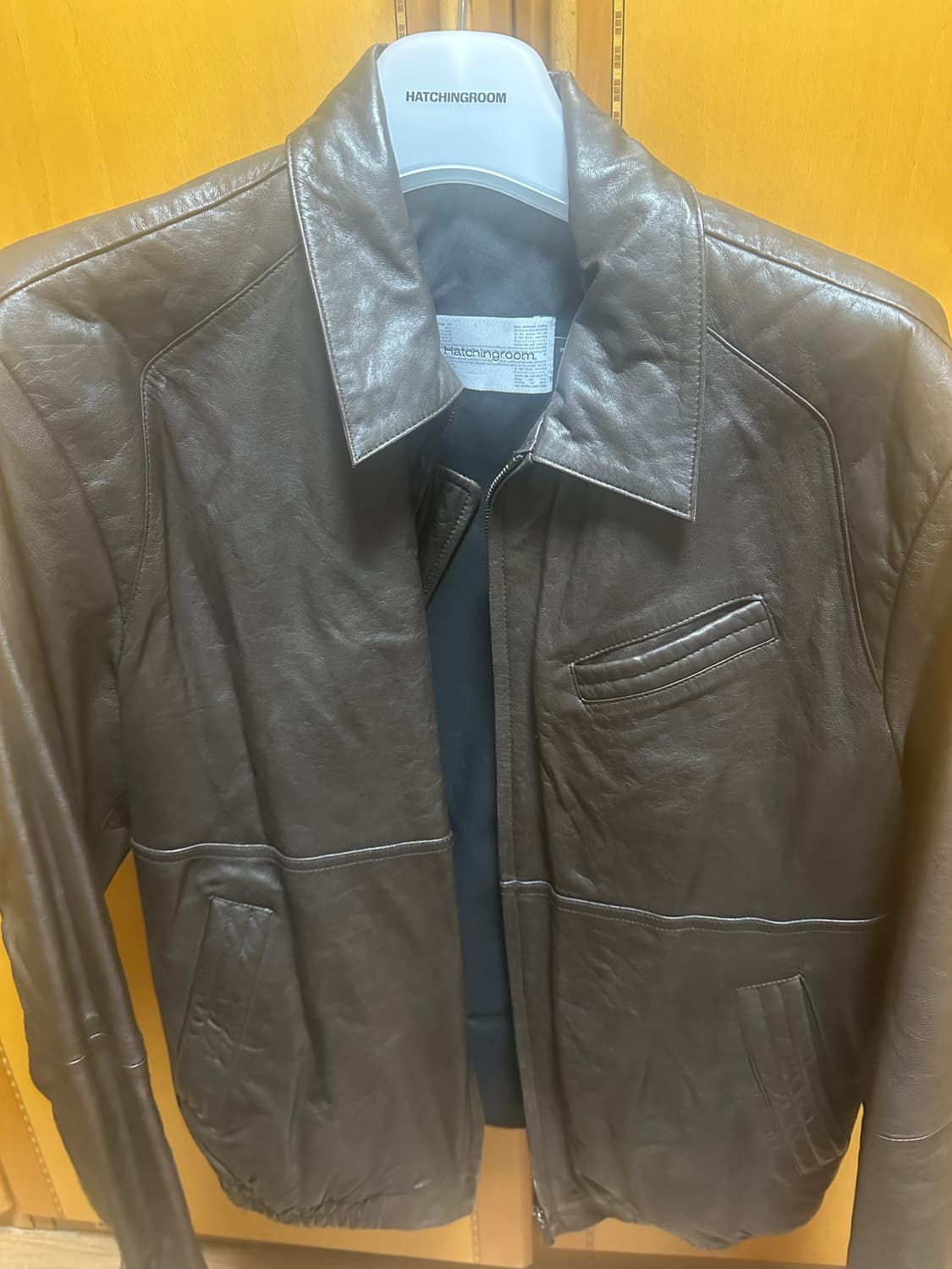 해칭룸 볼륨 스티치 브라운 레더자켓 상품이미지1