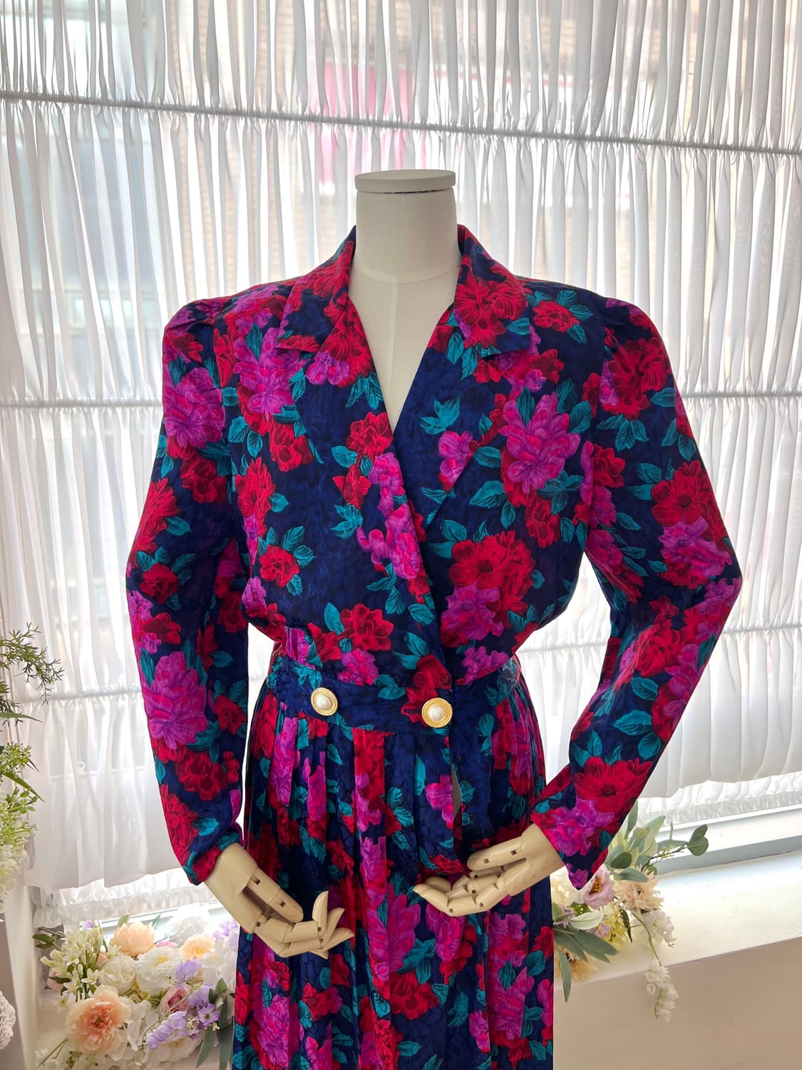 네이비 로즈 진주 더블버튼 원피스 상품이미지4