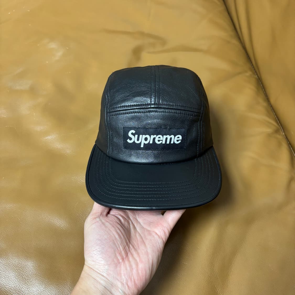 슈프림 캠프캡 모자 박스로고 레더 블랙 상품이미지2
