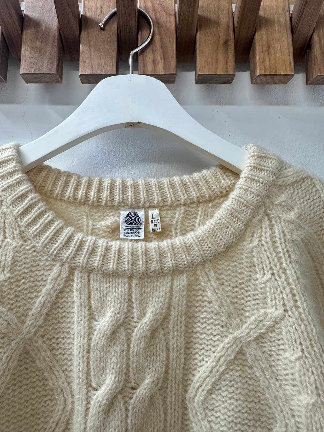 뉴 울 100% 아이보리 피셔맨 아란 케이블 니트 스웨터 상품이미지6