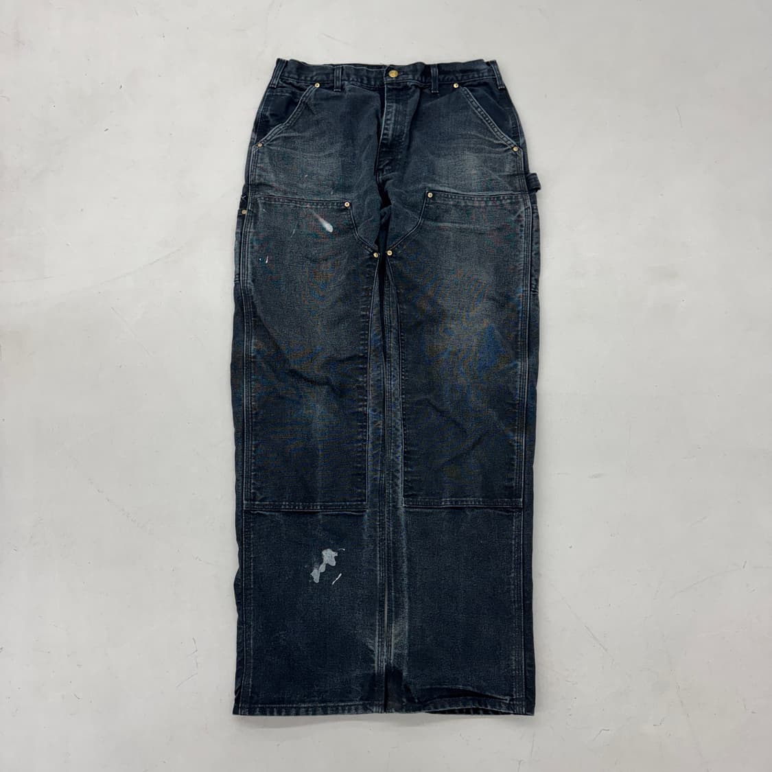 칼하트 OG 더블니 블랙 덕캔버스 하드 페이딩 카펜터 와이드 워크팬츠 상품이미지1