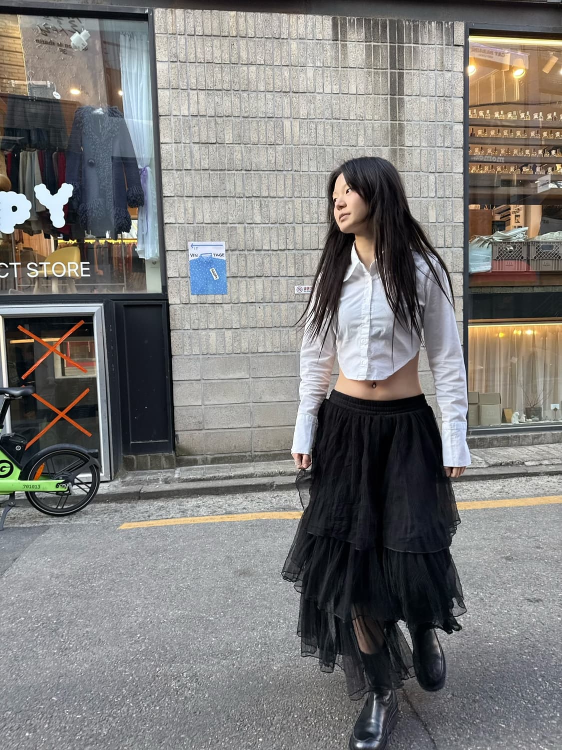 시스루 베이스 티어드 밴딩 롱 스커트 상품이미지4