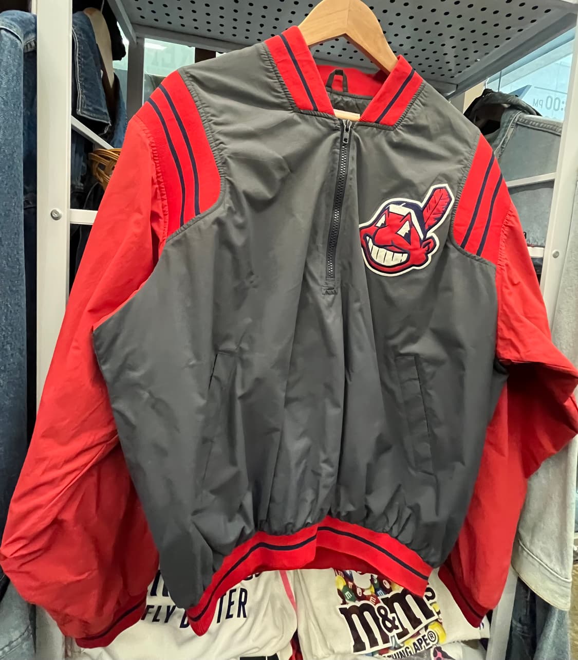 90s 마제스틱 클리블랜드 인디언스 바람막이 점퍼 레드/그레이 상품이미지3