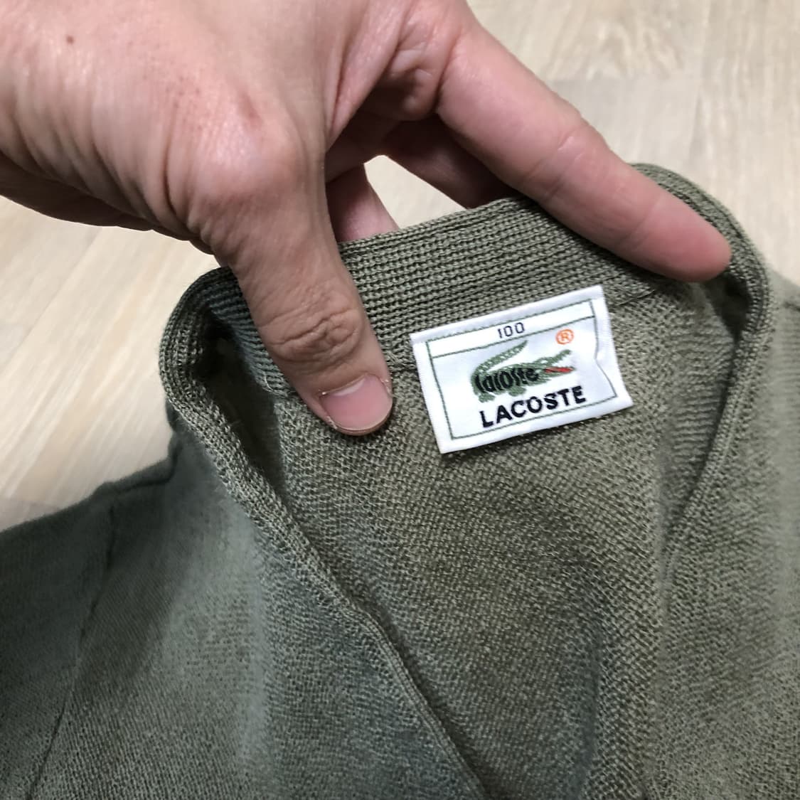 (100) 90's 라코스테 LACOSTE 양두조직 가디건 올리브 카키 상품이미지4