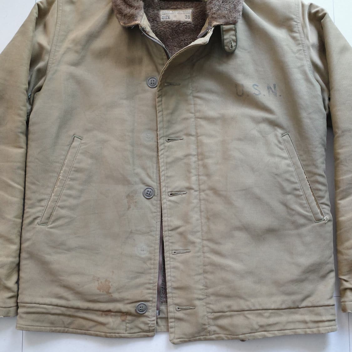 40s WWII 미해군 오리지널 USN 덱지켓 NXsx 38 상품이미지2