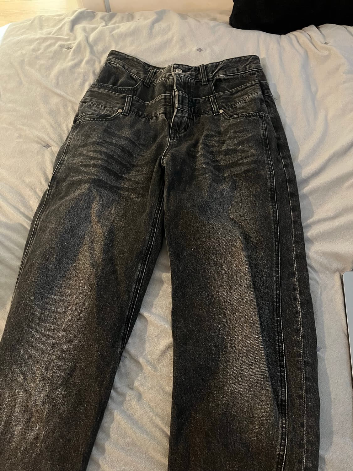 아이돈워너셀 Layer Curve Denim Pants Black 상품이미지3