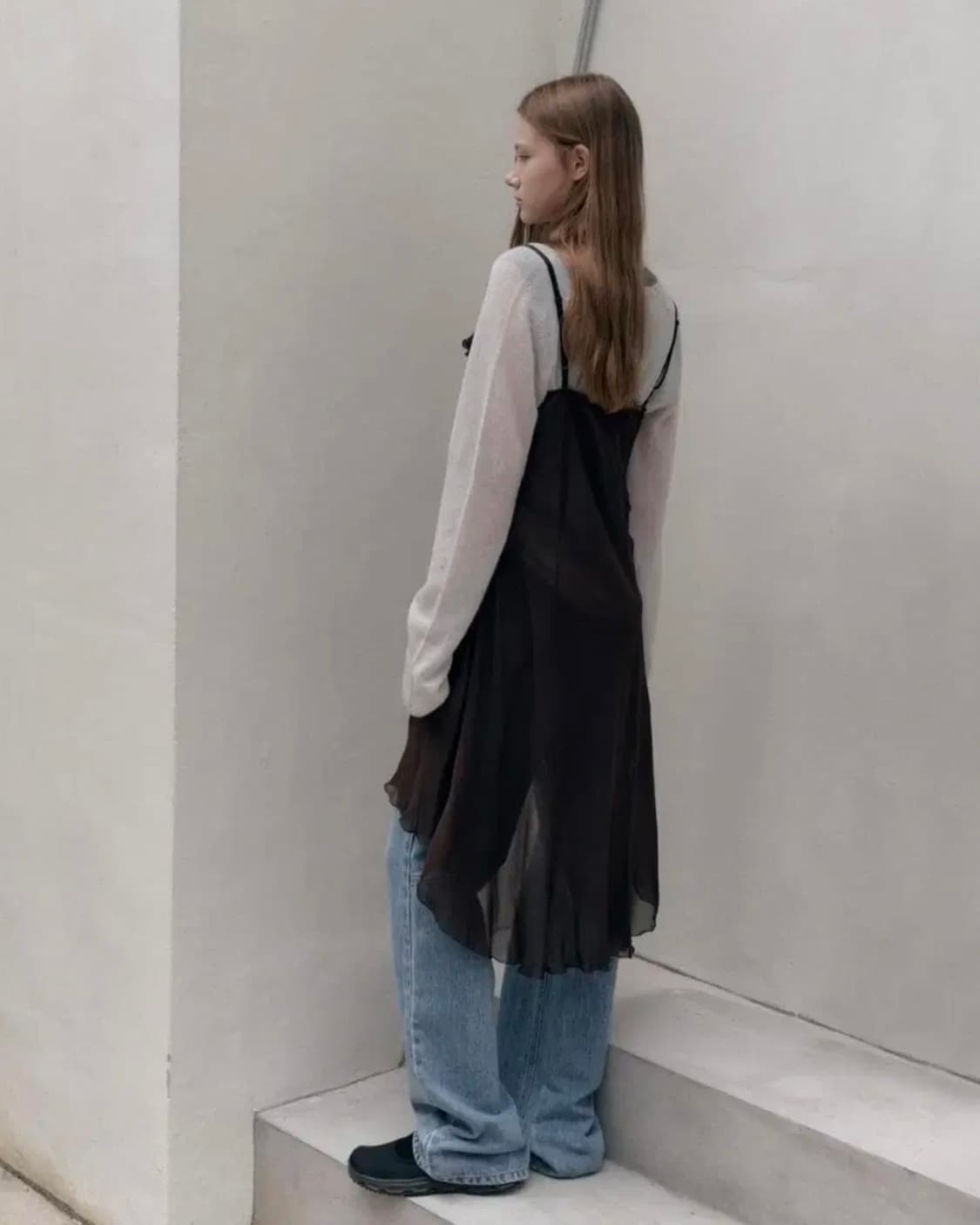 로우클래식 쉬어 레이어드 드레스 브라운 M 상품이미지3