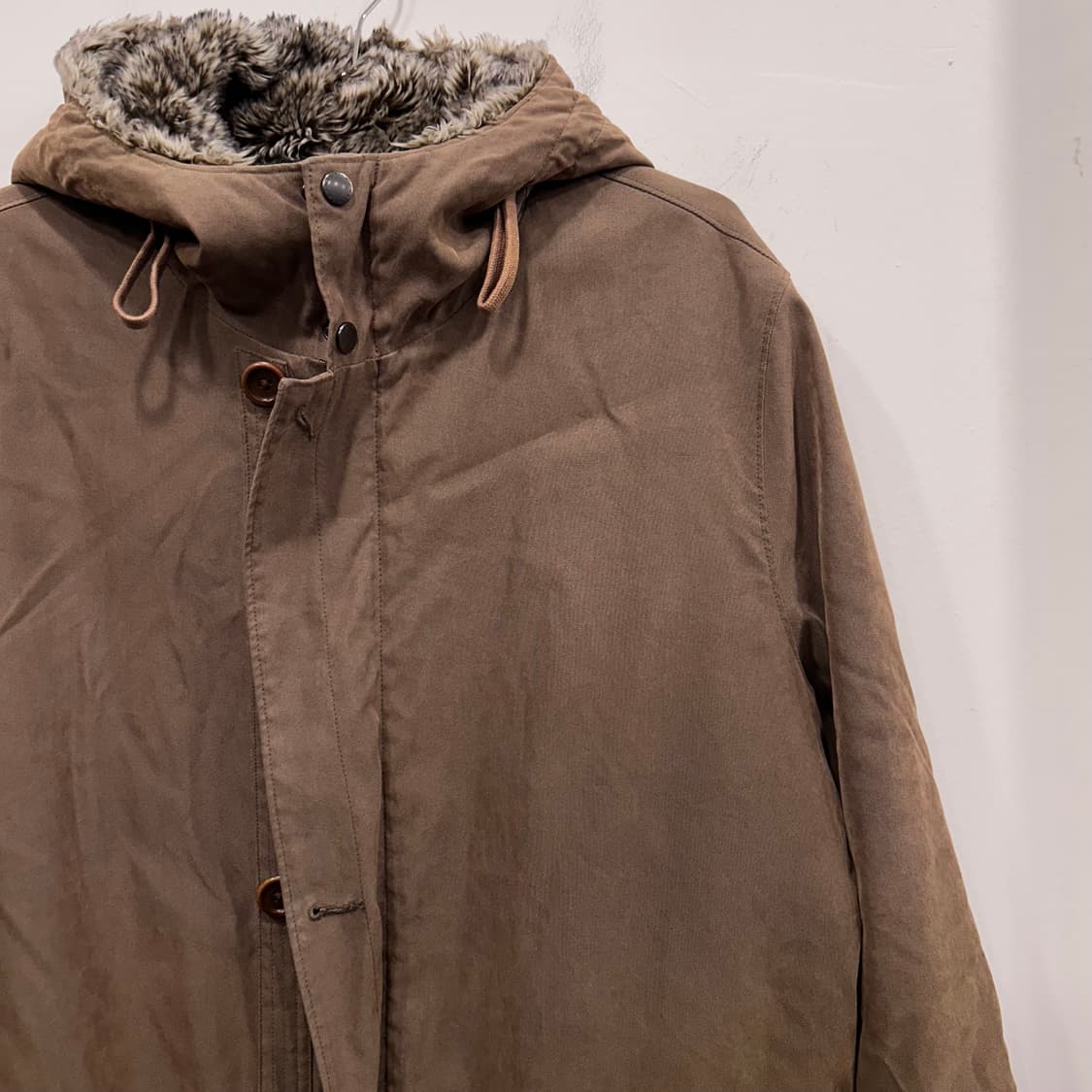 노티카 밍크헤어 누빔 후드 코튼 개파카 롱 야상 상품이미지1