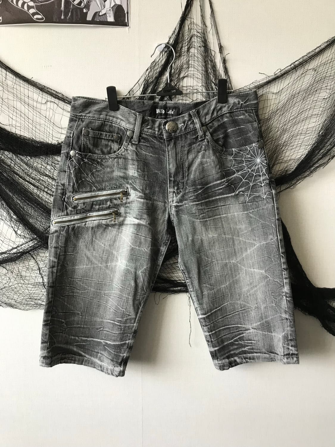 00s punk web detailed half jeans  상품이미지1