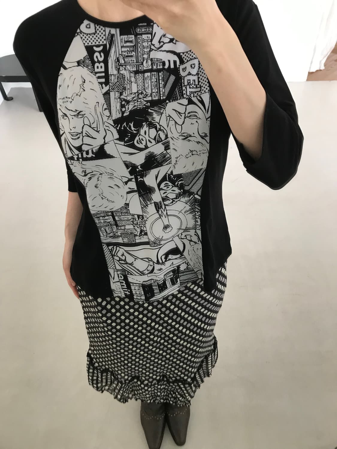 vintage black printing top 상품이미지1