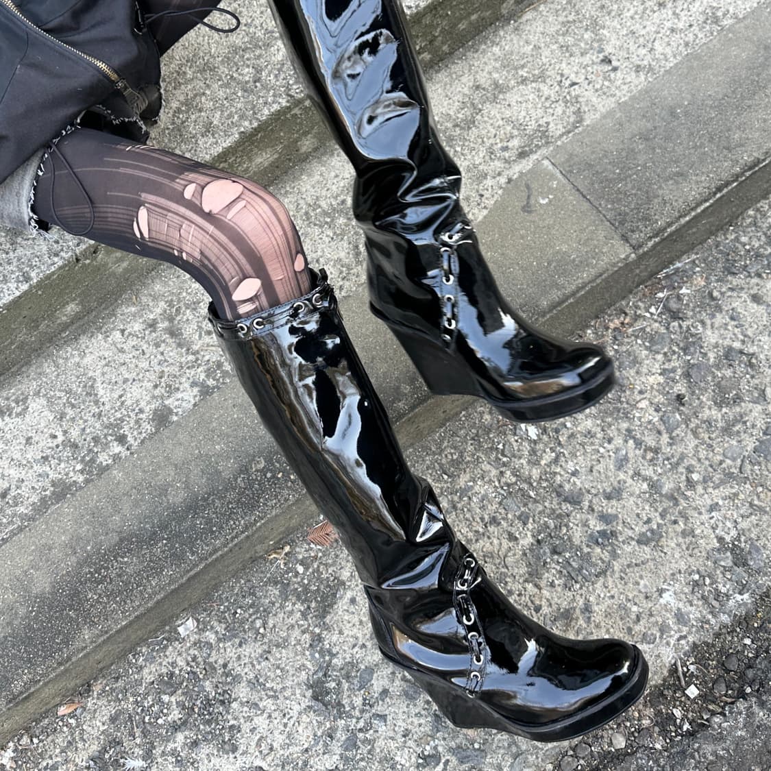 00s 빈티지 마이클 코어스 코셋 리본 웨지 롱 부츠 상품이미지10