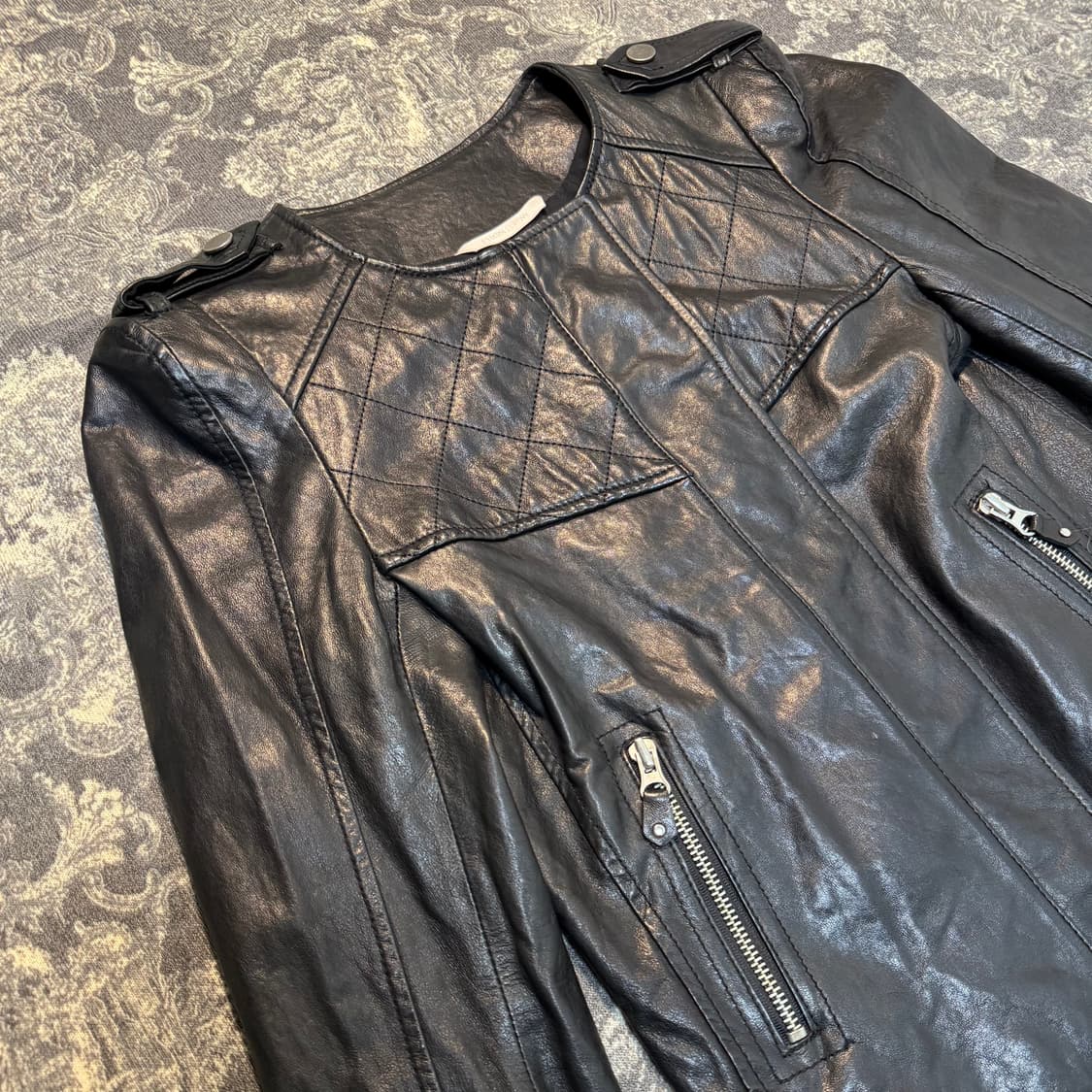 크롭 램스킨 레더 자켓 상품이미지3