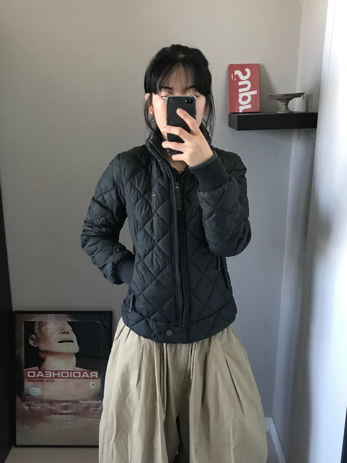 타미힐피거 로고 카키 퀄팅 패딩 상품이미지3