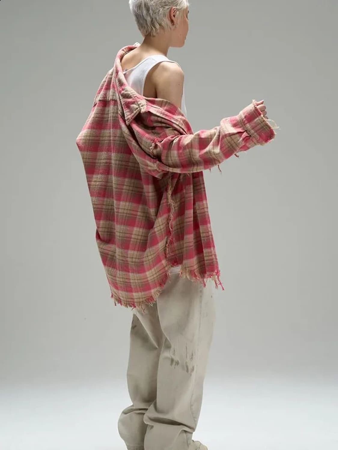 알써틴 r13 체크 셔츠 핑크 아이보리 허윤진님 착용 m 상품이미지4