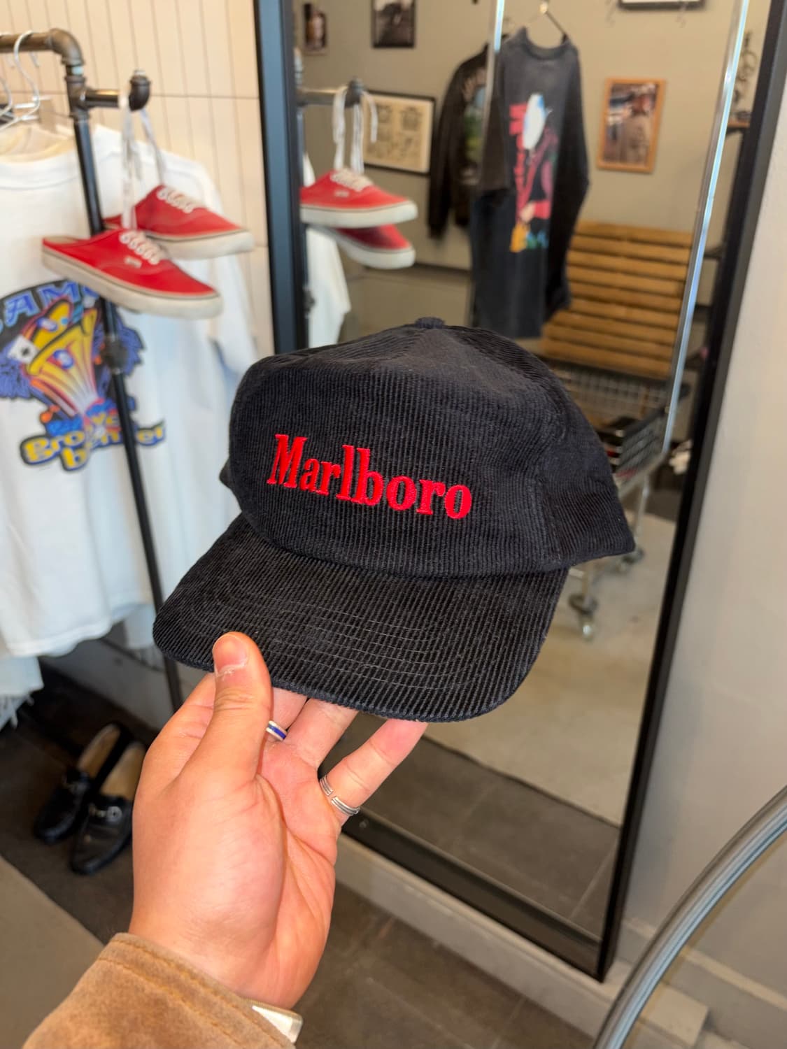 Marlboro logo corduroy black trucker cap 상품이미지6