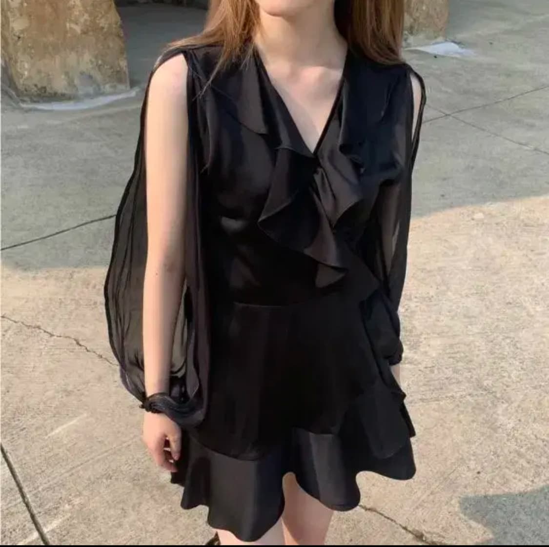 라뇨 체리퀴리 쉬폰 프릴 랩 원피스 1사이즈 상품이미지2