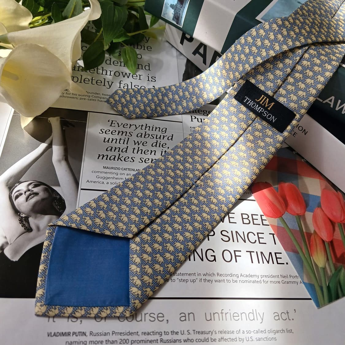 짐 톰슨 실크 블루 코끼리 패턴 넥타이 8.4cm S~A+등급 E802
 상품이미지4