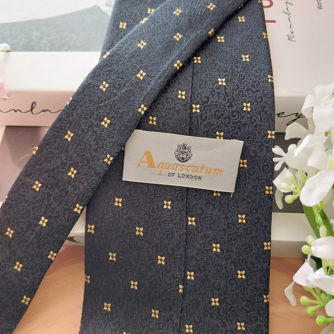 아쿠아스큐텀 실크 네이비 미니 크로스 넥타이 10cm A+등급 K1595 상품이미지7