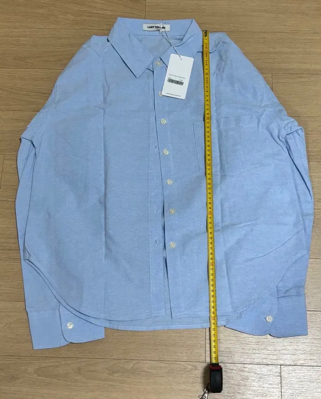 레이디 볼륨 슬리브 버튼 업 옥스포드 셔츠 라이트블루 하늘색 카라와이셔츠 상품이미지6