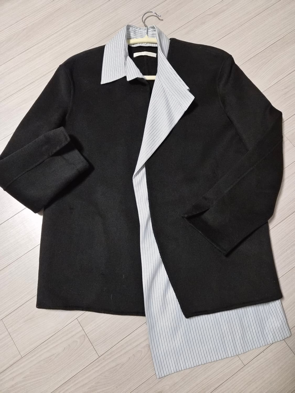 캐시미어 혼방 셔츠 레이어드 노칼라 코트 상품이미지1