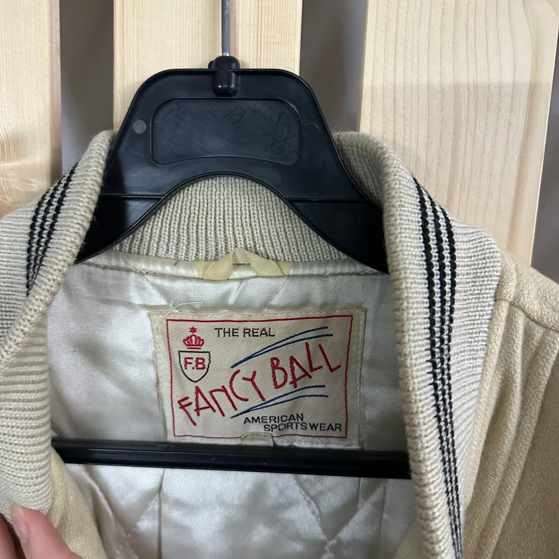 (L) 빈티지 레더 베이지 울 바시티 자켓 상품이미지6