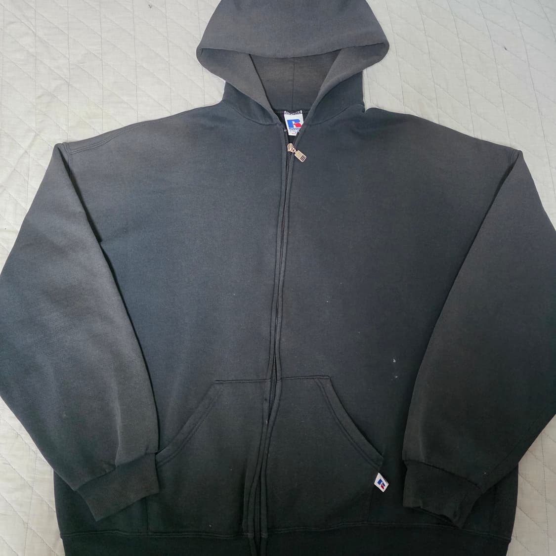 [XXL] 90s 빈티지 러셀 애슬레틱 후드집업 블랙 하드페이드&페인팅 상품이미지1