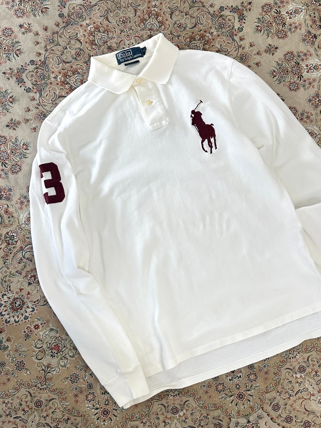 폴로 랄프로렌 크림/버건디 빅포니 카라티 상품이미지3