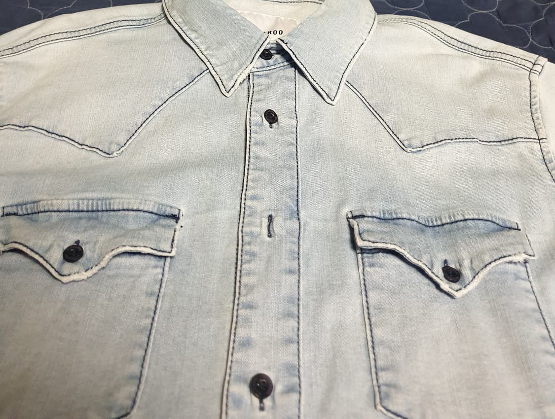 (단종매물) 버커루 빈티지 웨스턴 워싱 데님셔츠 라이트인디고 (L) 상품이미지3