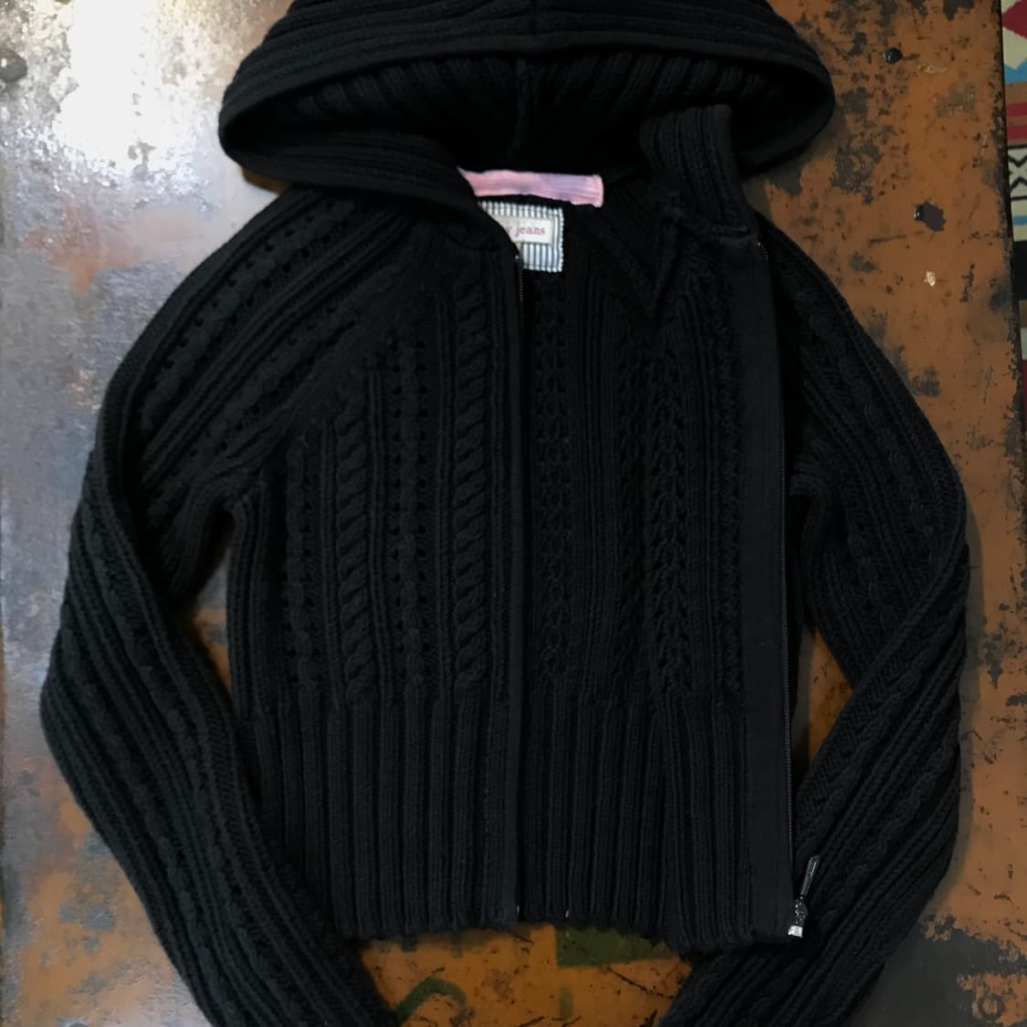타미 진스 블랙 코튼 케이블 크롭 후드집업 여성 44 55 사이즈 상품이미지5
