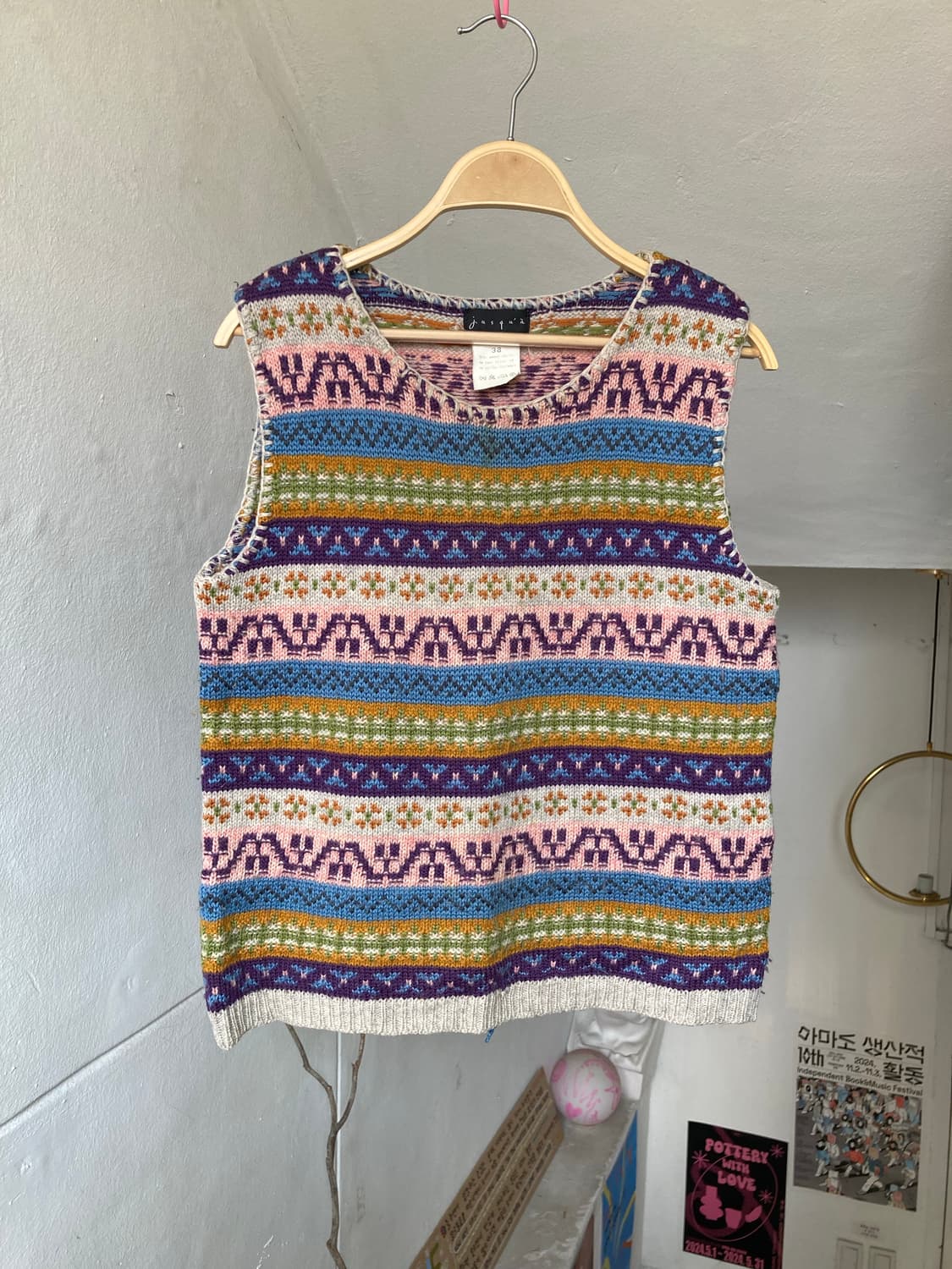 울 100% 에스닉 니트탑 상품이미지1