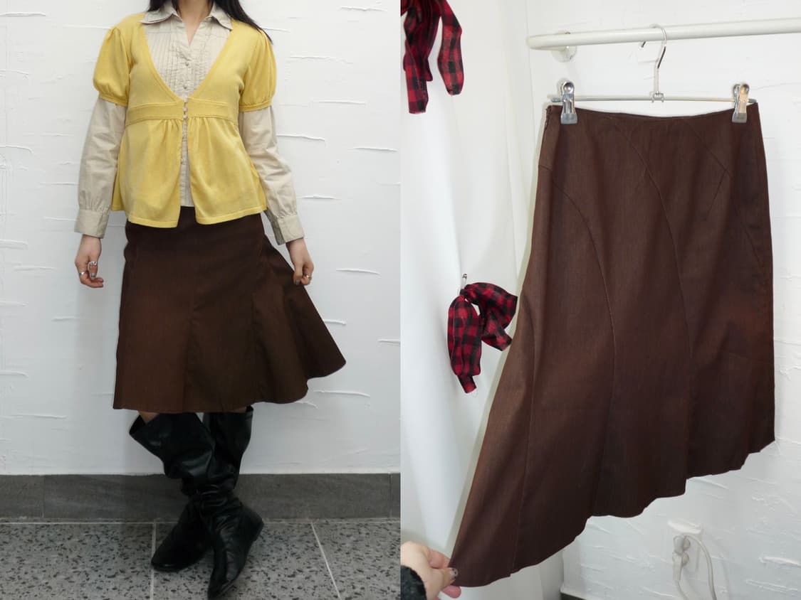 deep brown flared midi skirt 상품이미지1