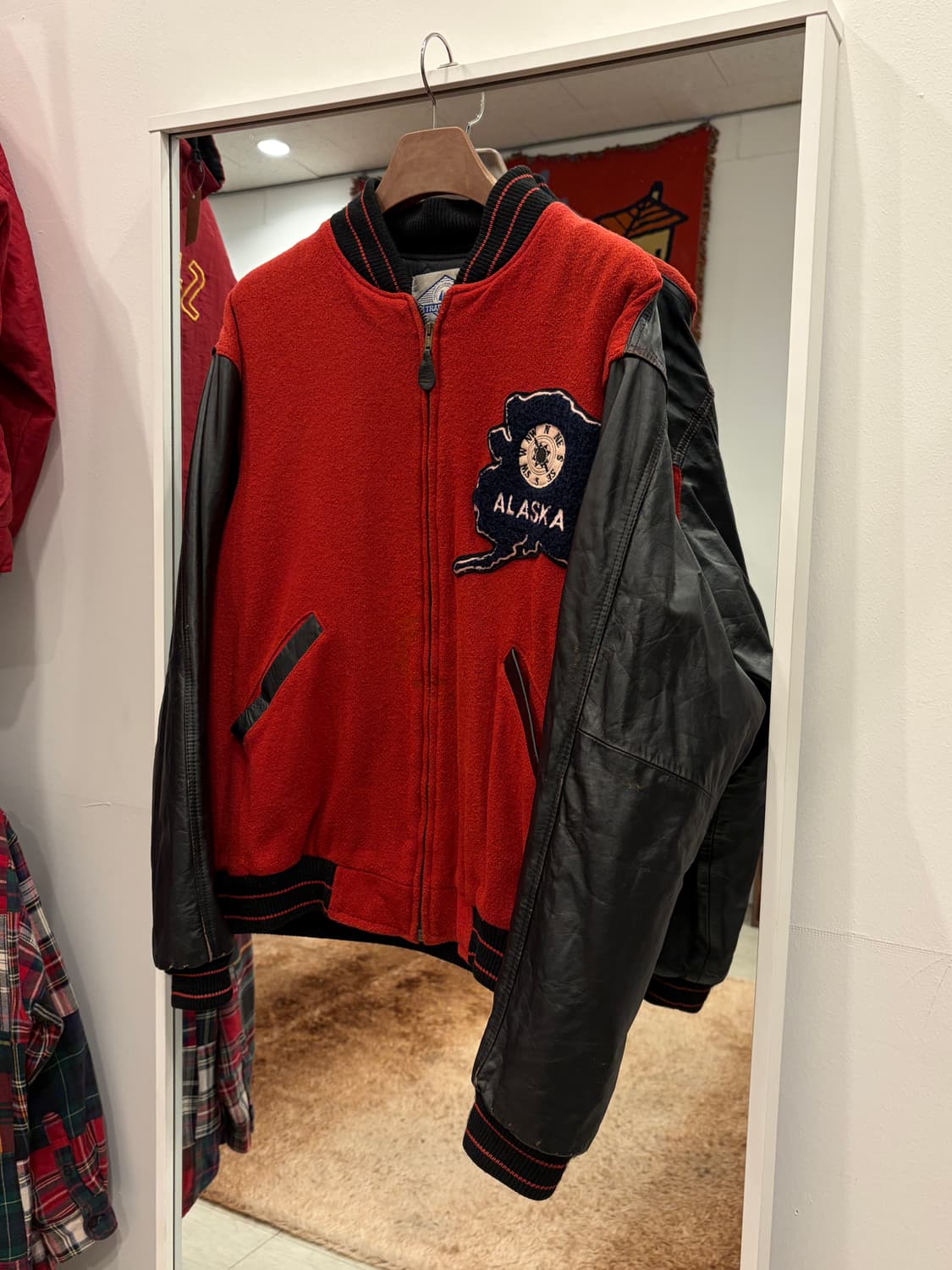 90s Trader Bay 빈티지 ALASKA 리얼레더 울 바시티 자켓 상품이미지1