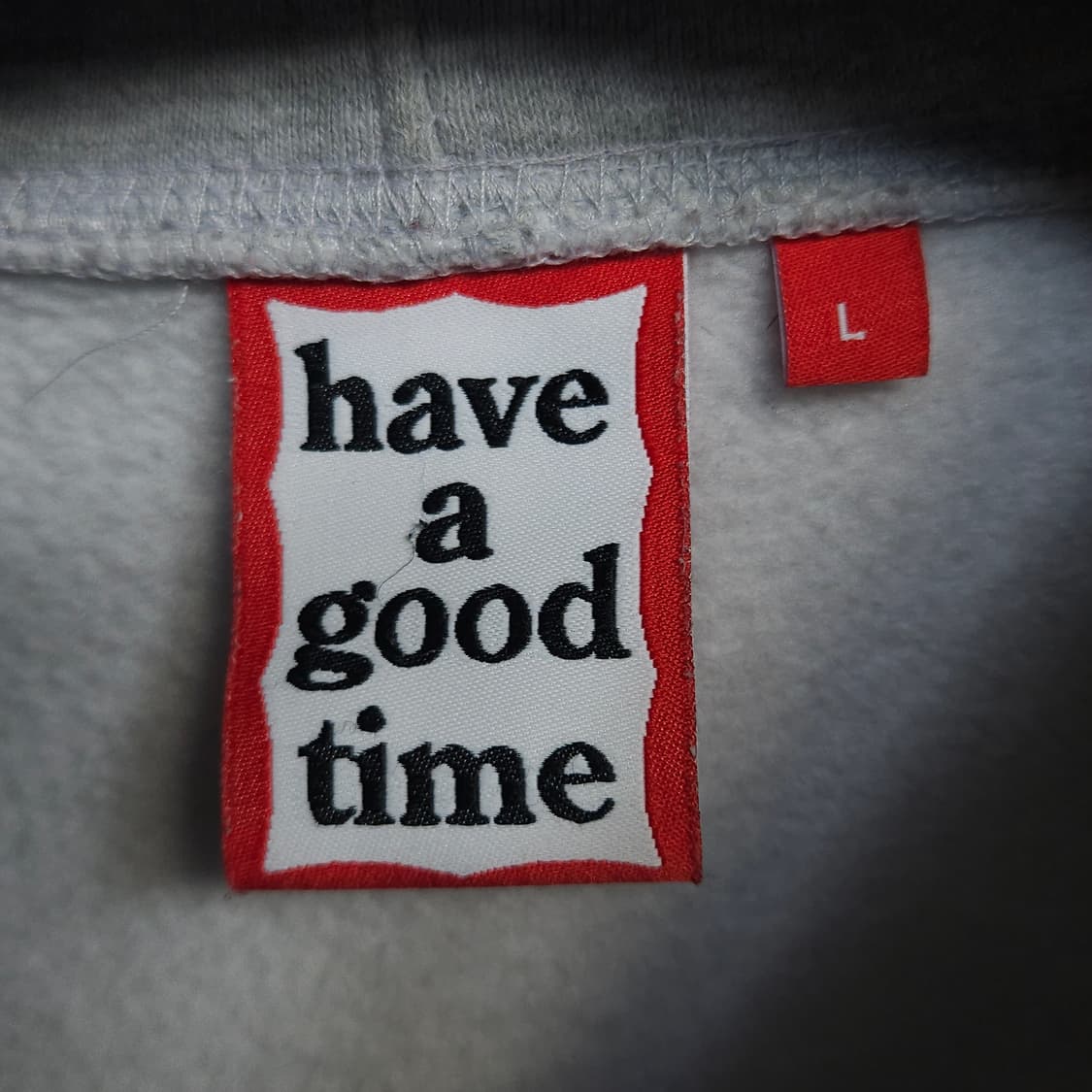 L ) 해브어굿타임 미니 로고 기모 오버핏 후드티 상품이미지3