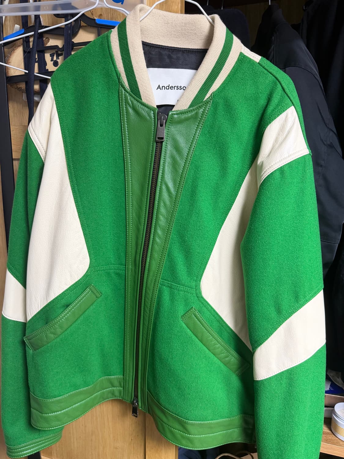 [M]앤더슨벨 모터사이클 레더 바시티자켓 상품이미지1